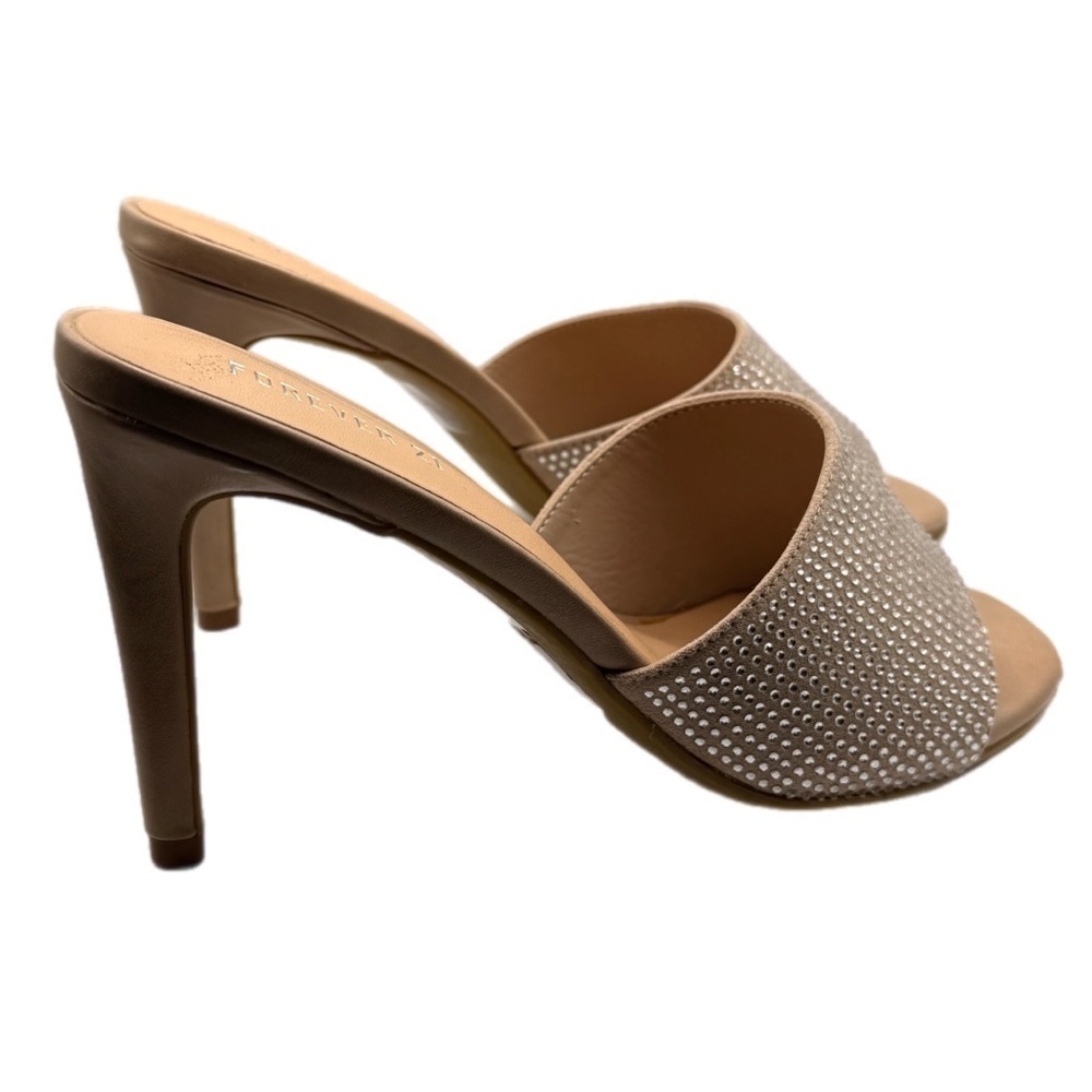 Forever 21 | Pure2 Tan Silver Rhinestone Embellished Peep Toe Heels New - Picture 5 of 12